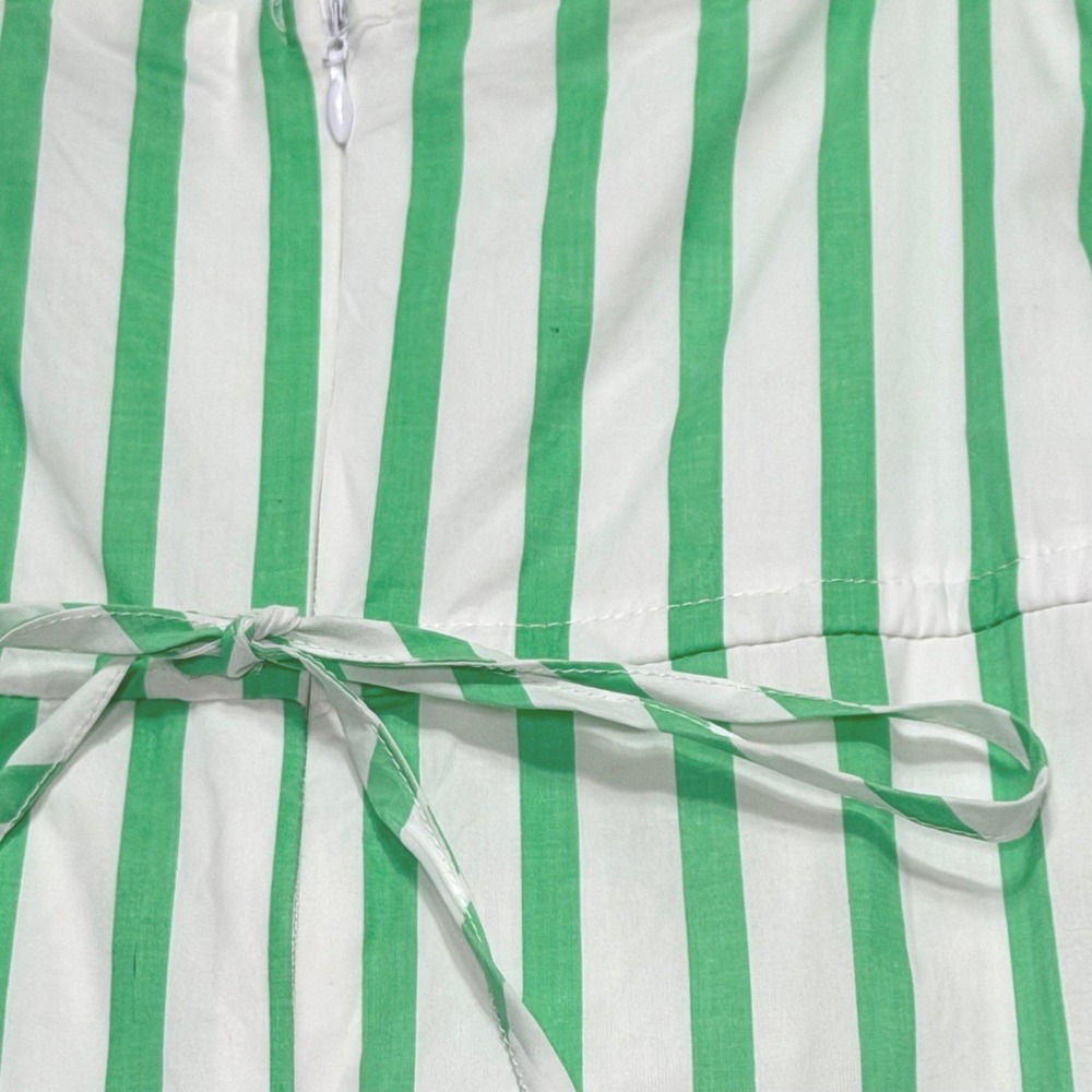 AQUA Cotton Tiered Maxi Dress Medium Green Stripe Square Neck Sleeveless Resort - Picture 10 of 14